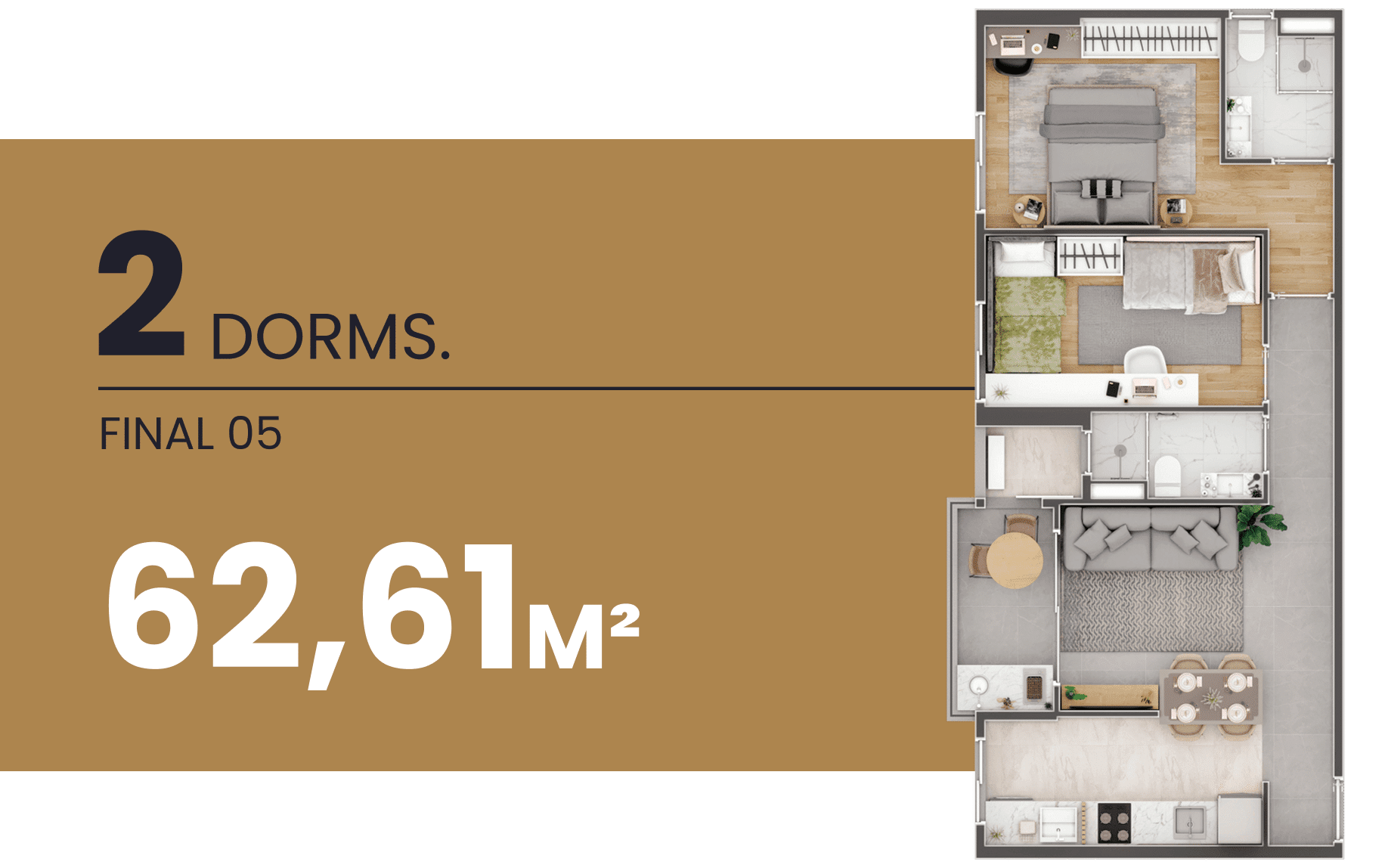 Planta 2 Dorms. 62.61m²