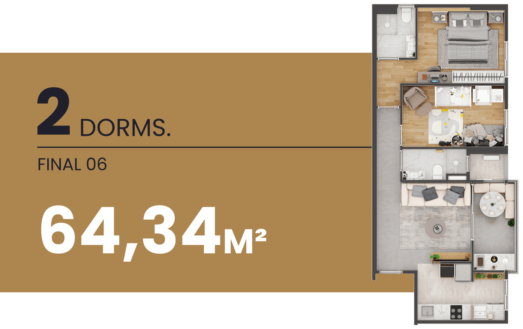 Planta 2 Dorms. 64.34m²