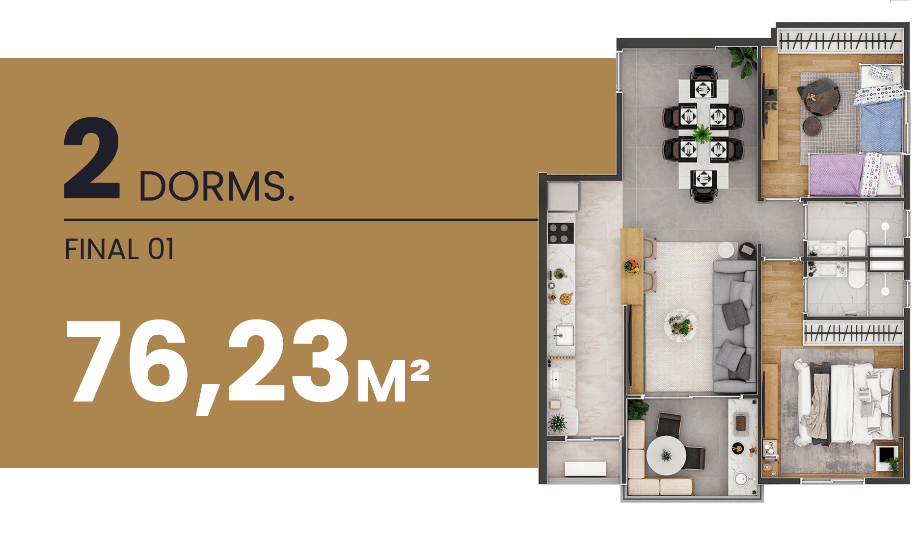 Planta 2 Dorms. 76.23m²