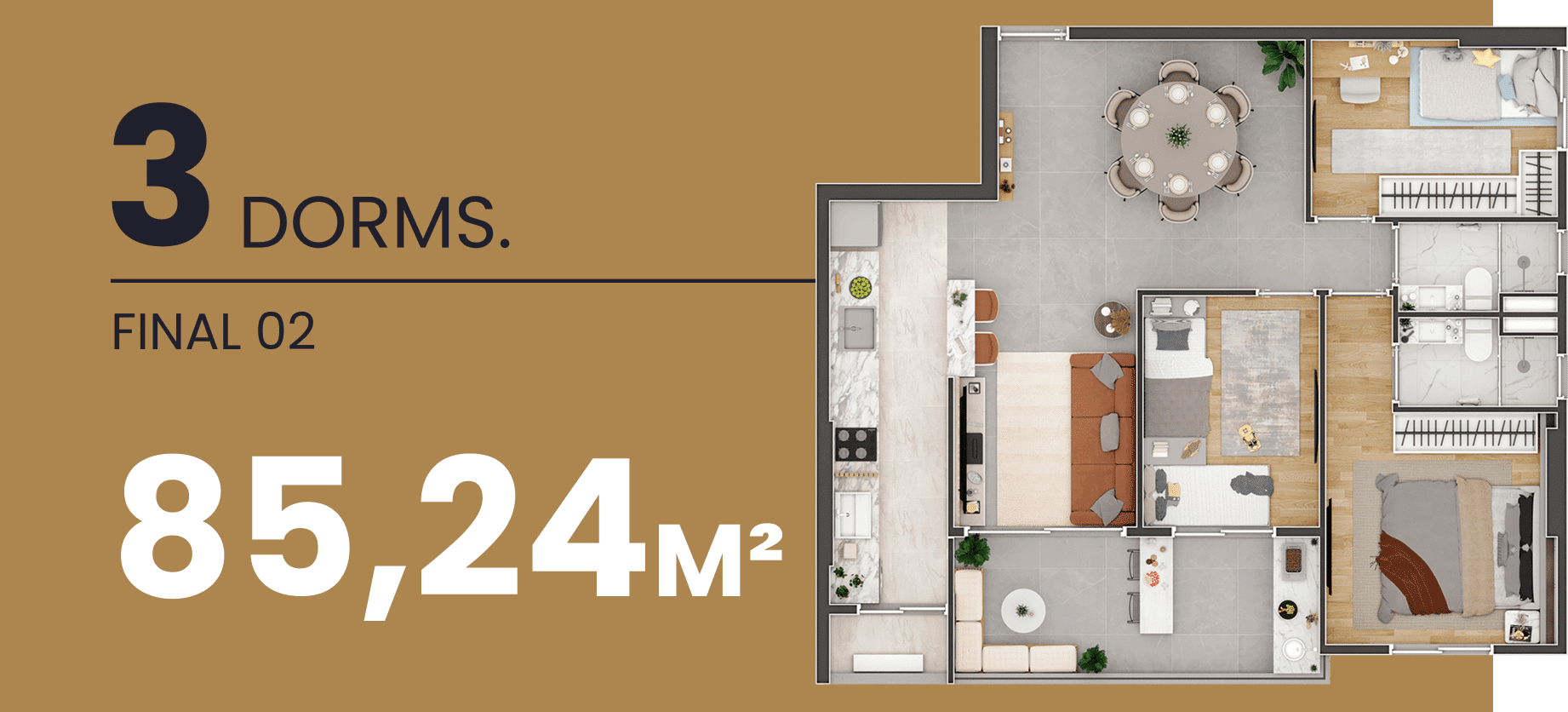 Planta 3 Dorms. 85.24m²