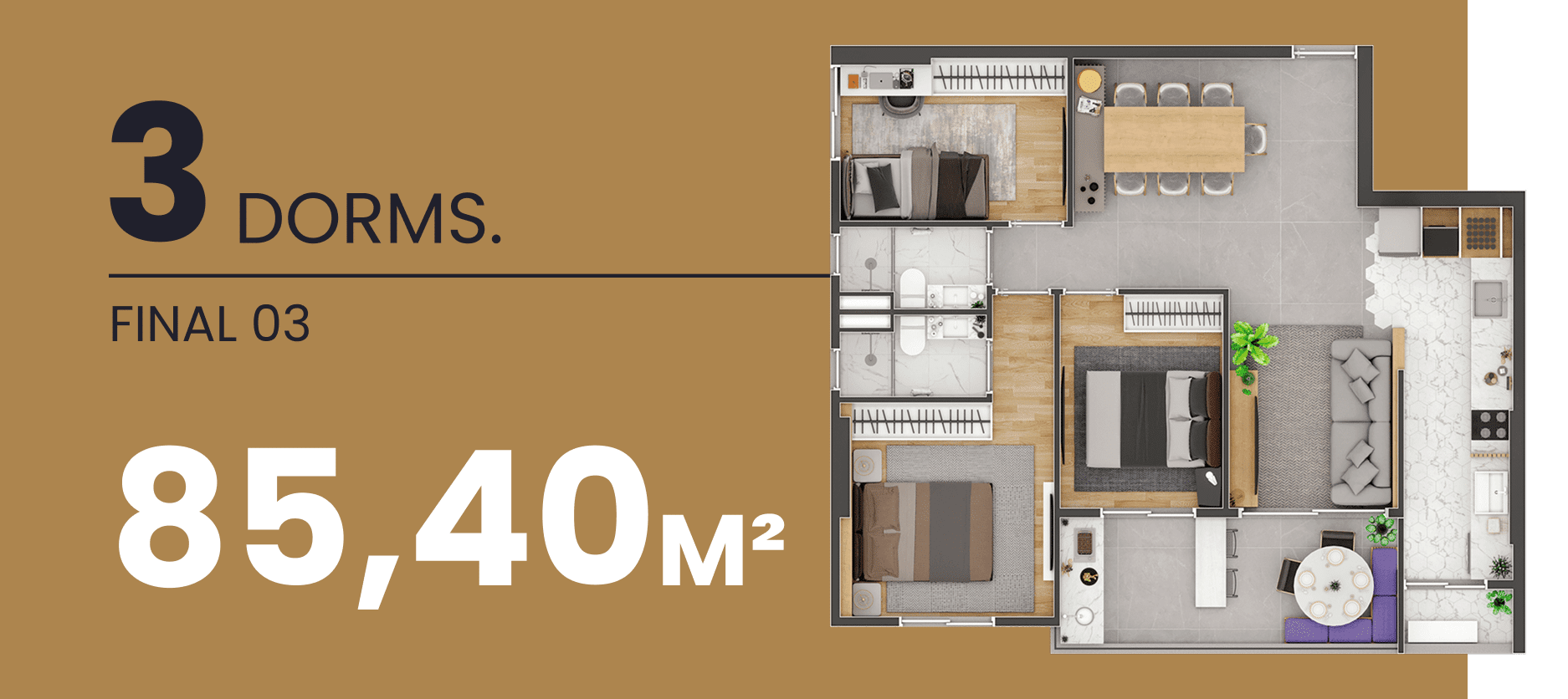 Planta 3 Dorms. 85.40m²